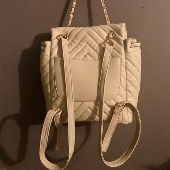 White/cream Faux leather quilted backpack - Picture 2 of 5